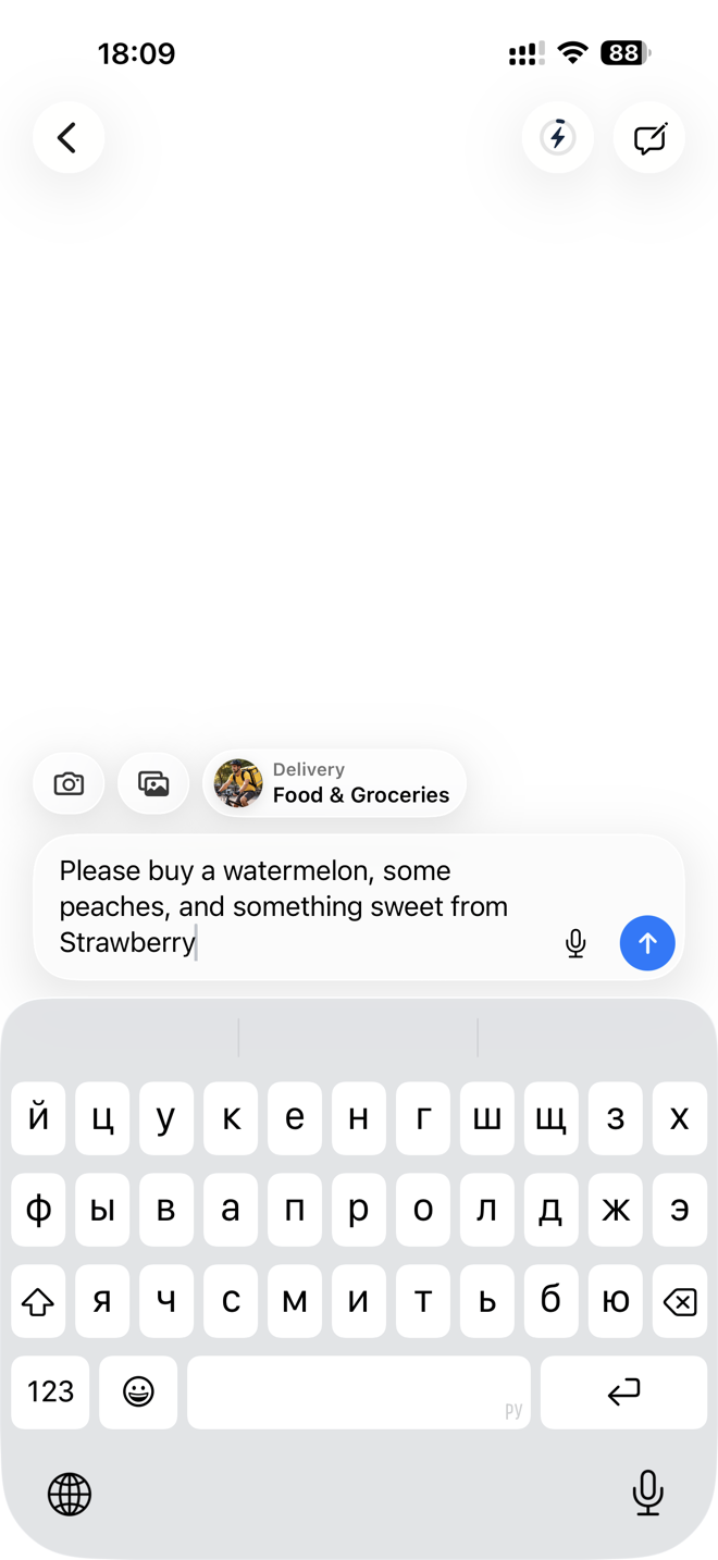 The user describes an order in chat