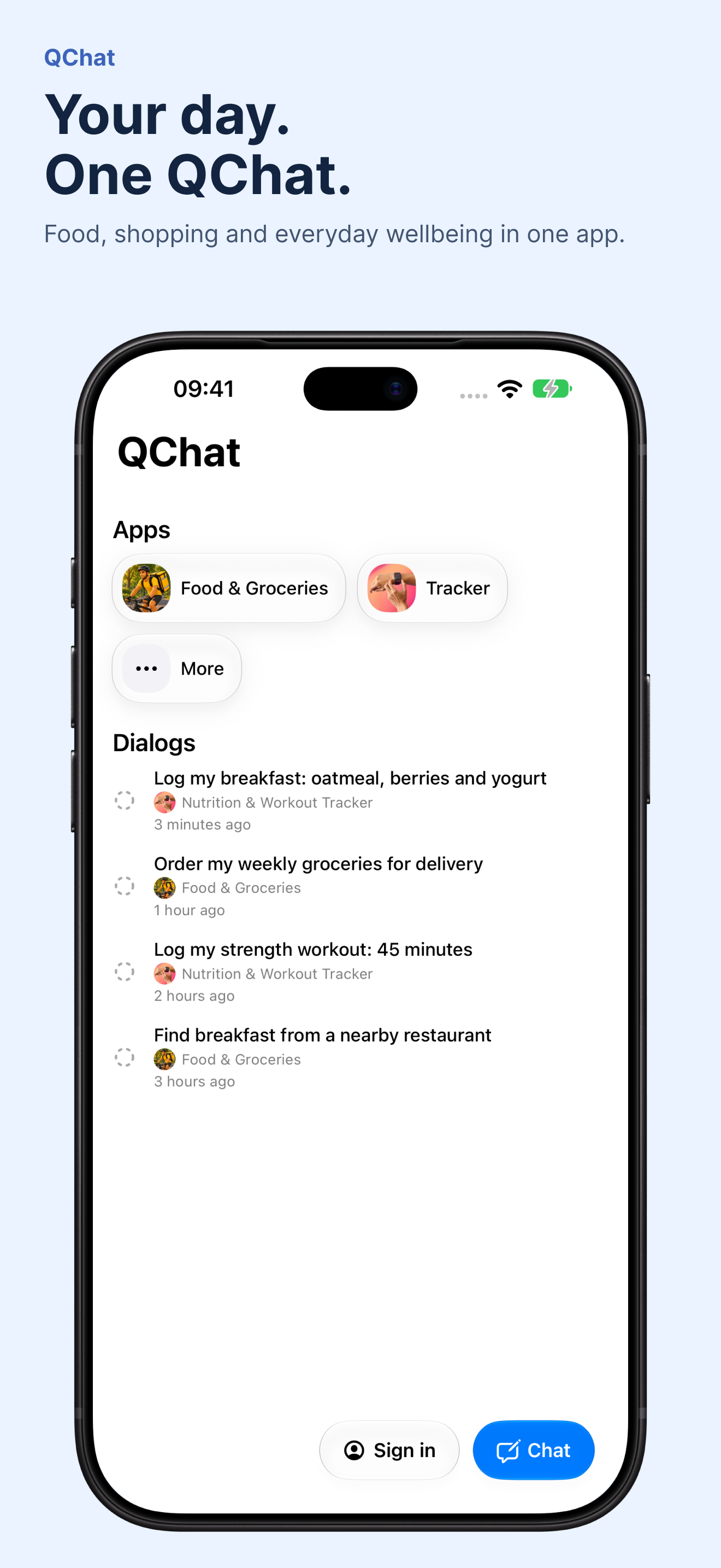 Your day. One QChat. · QChat