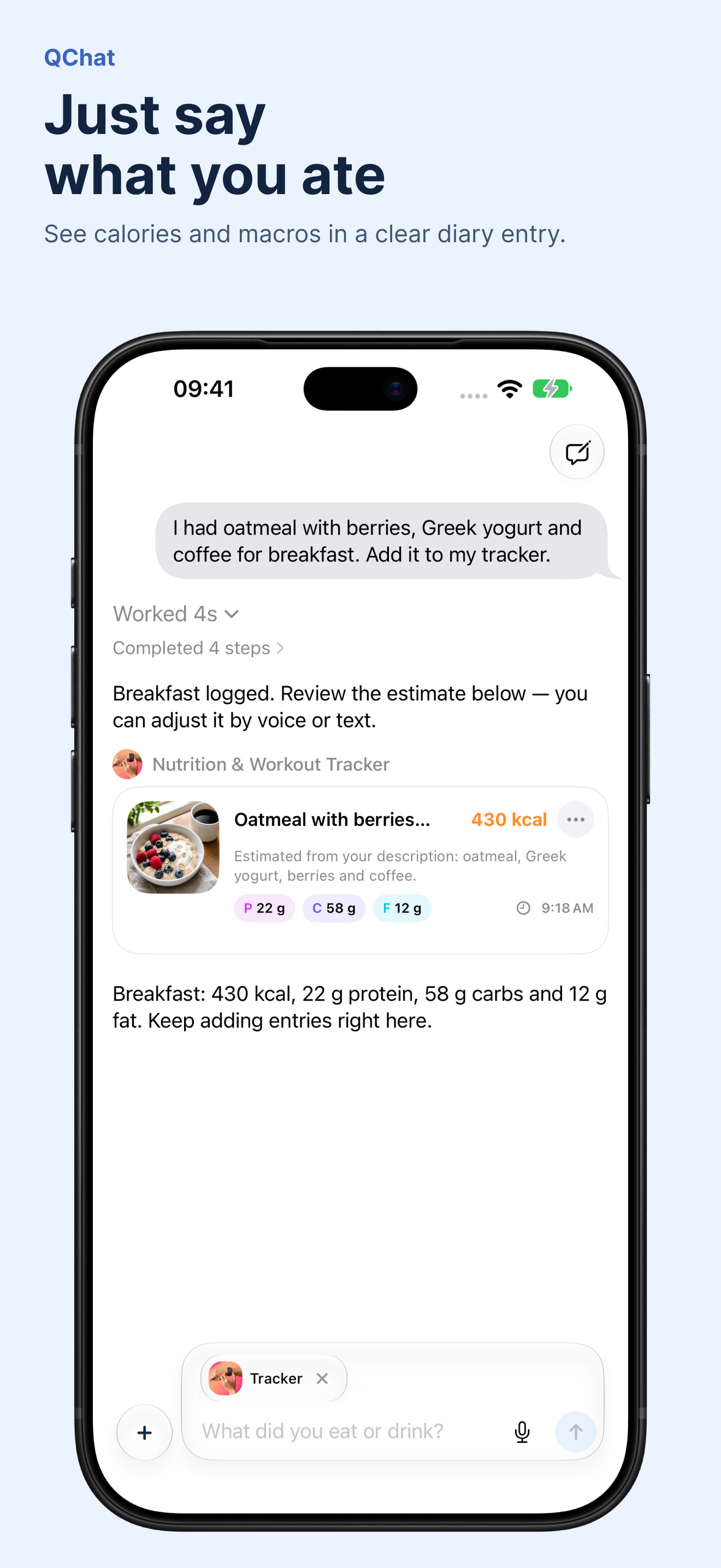 Just tell QChat what you ate · QChat