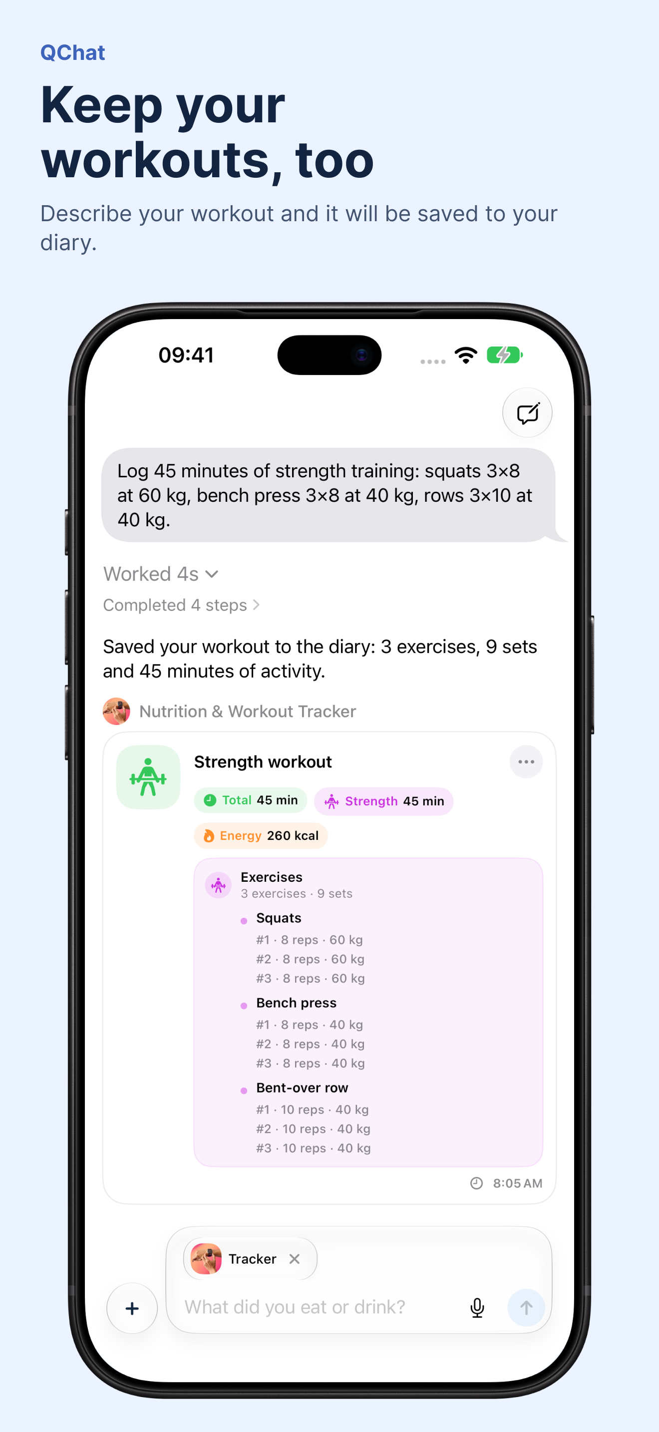 Your workout, in your diary · QChat