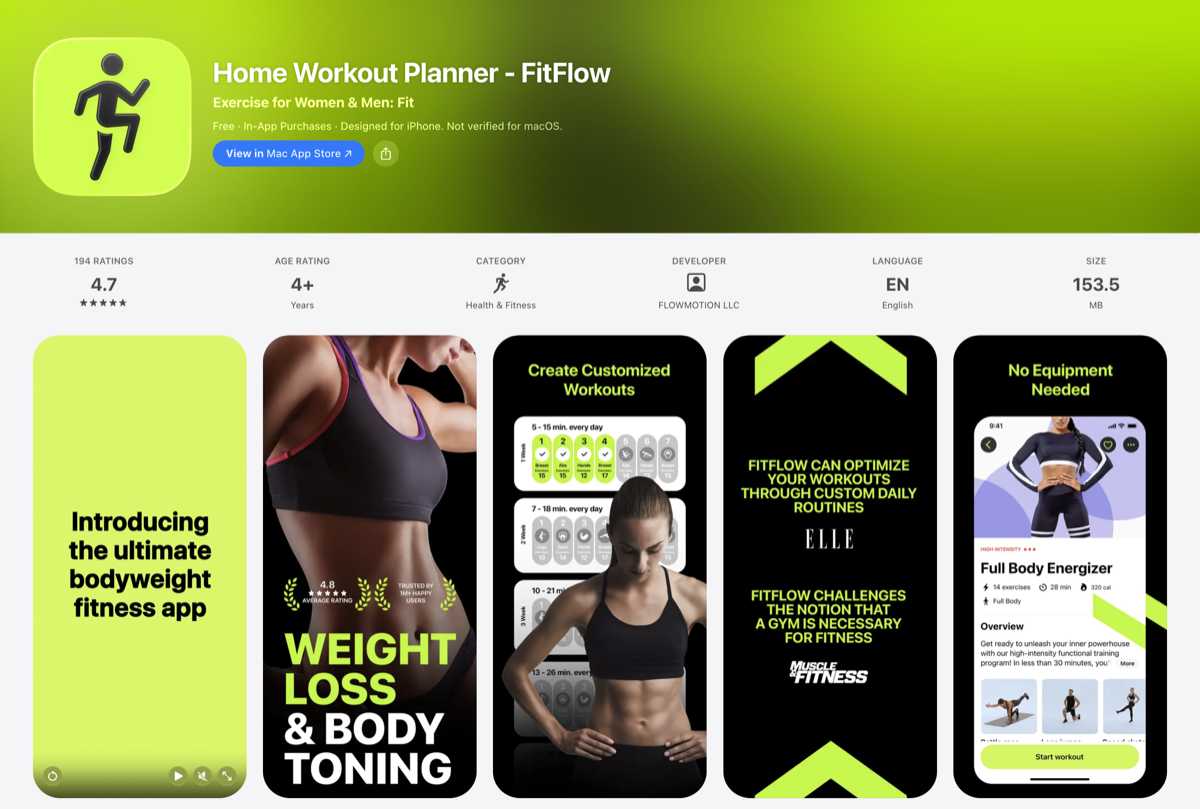 Fit Flow App Store page