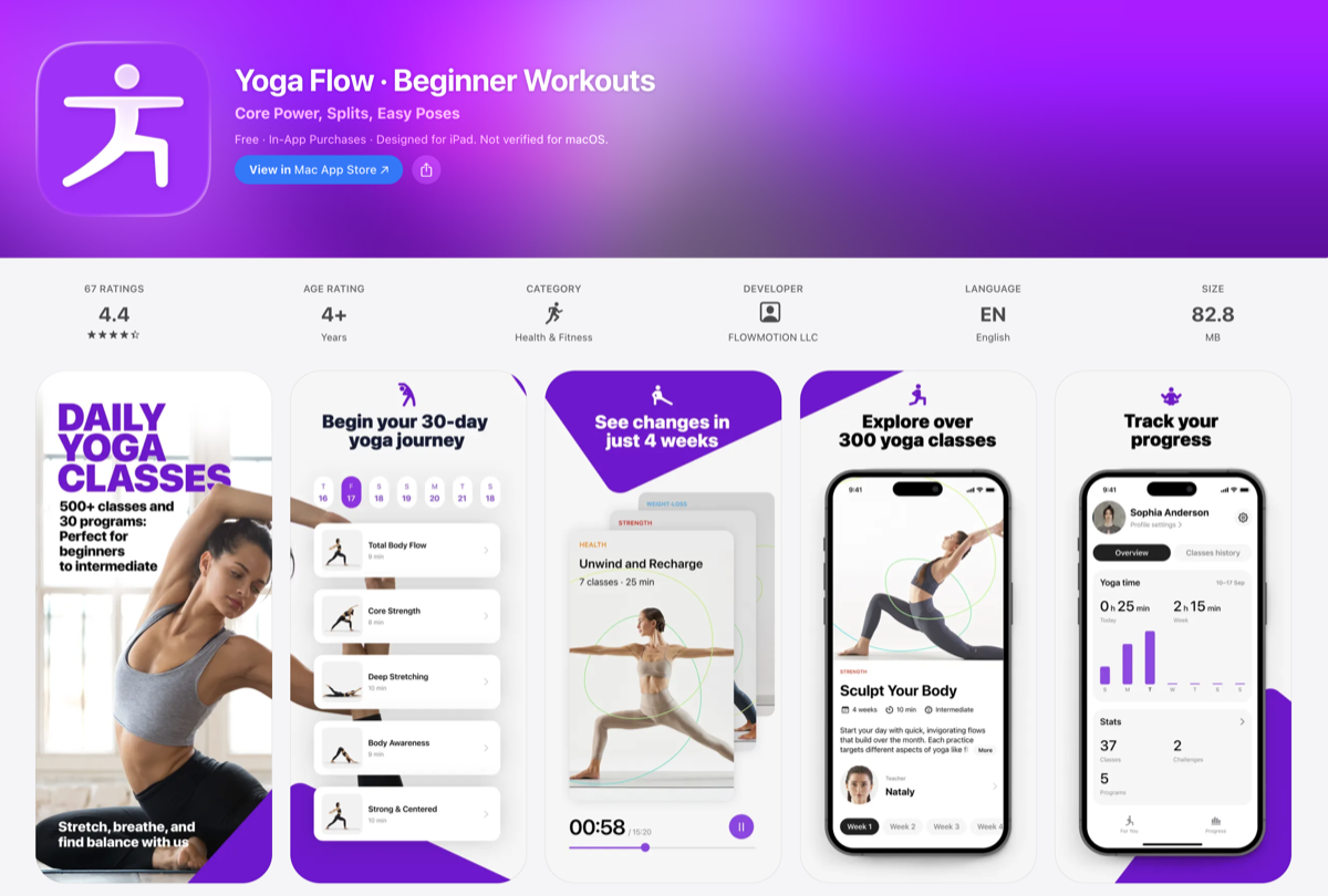 Yoga Flow App Store page